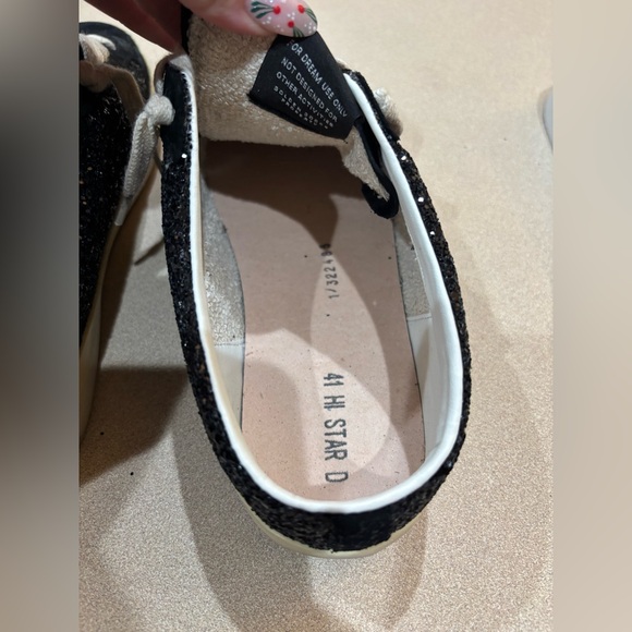 GOLDEN GOOSE Super-Star distressed glittered leather suede slip-on sneakers 41 - Picture 10 of 17